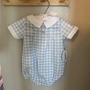 Blue and White Checkered Baby Romper
